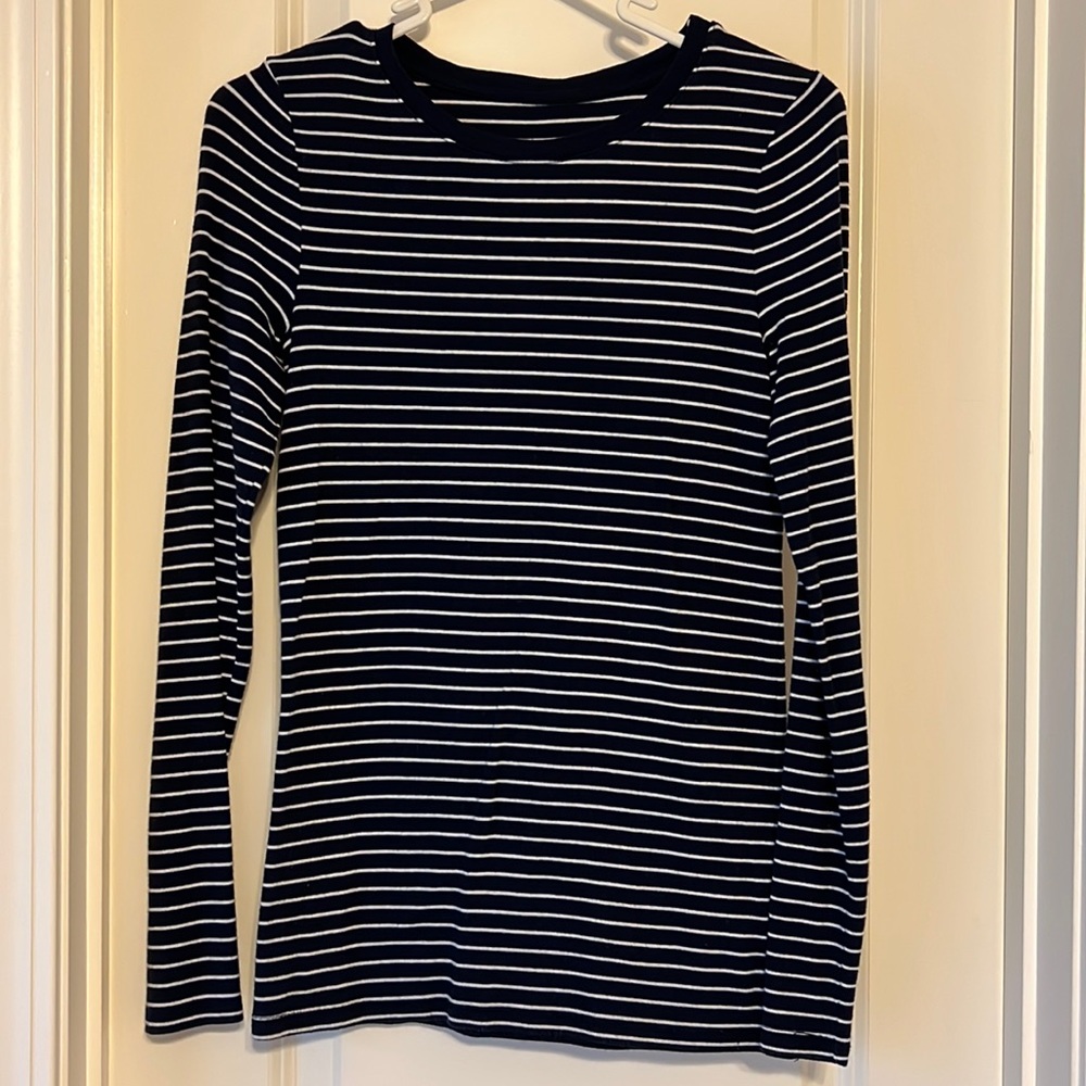 Navy and white striped soft cotton long sleeve shirt